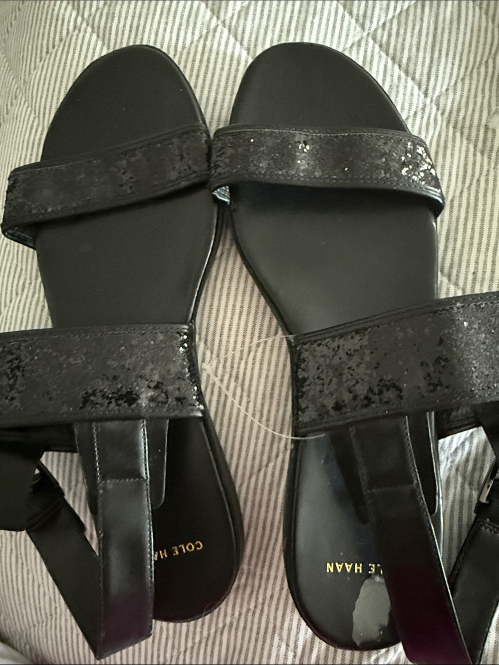 Cole Haan Black Sequin Strap Sandals